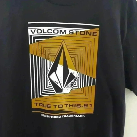 VOLCOM | Men's Black with Tan/White Stone Scrapper Logo Crewneck T-Shirt - Picture 2 of 3